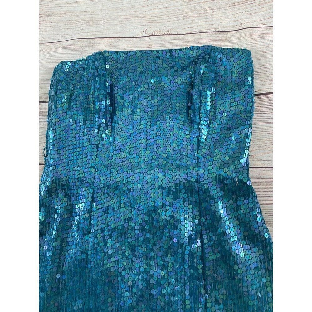Vintage 1980's Rare Jeanette For St Martin Blue Sequin Strapless Dress - 6 - Picture 3 of 12